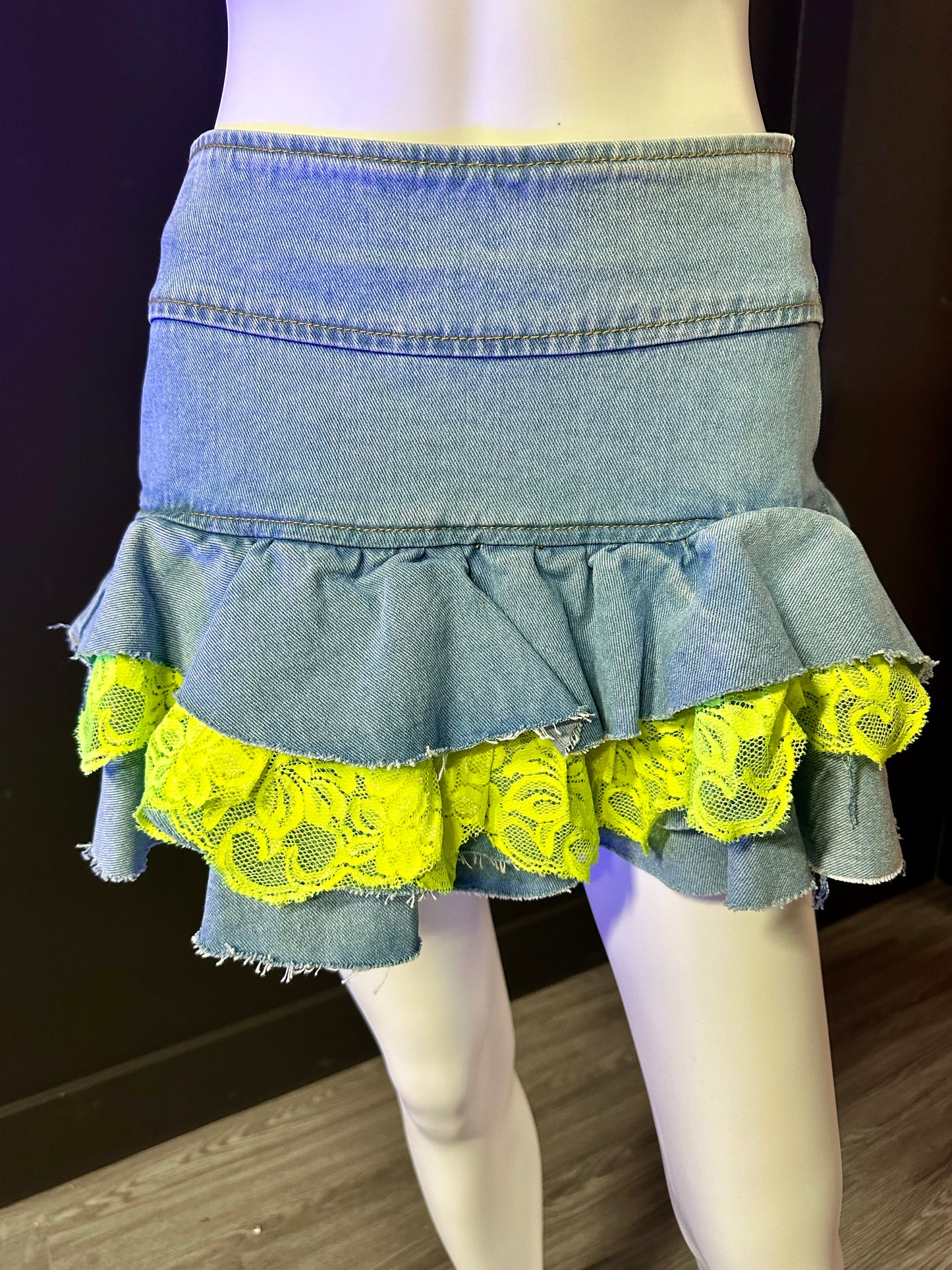 Neon Yellow Lace Jean Skirt