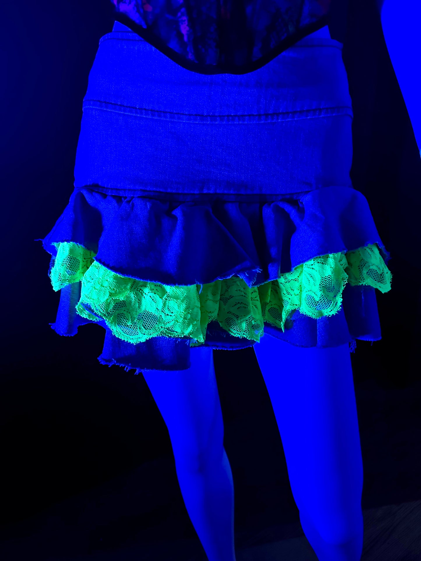 Neon Yellow Lace Jean Skirt