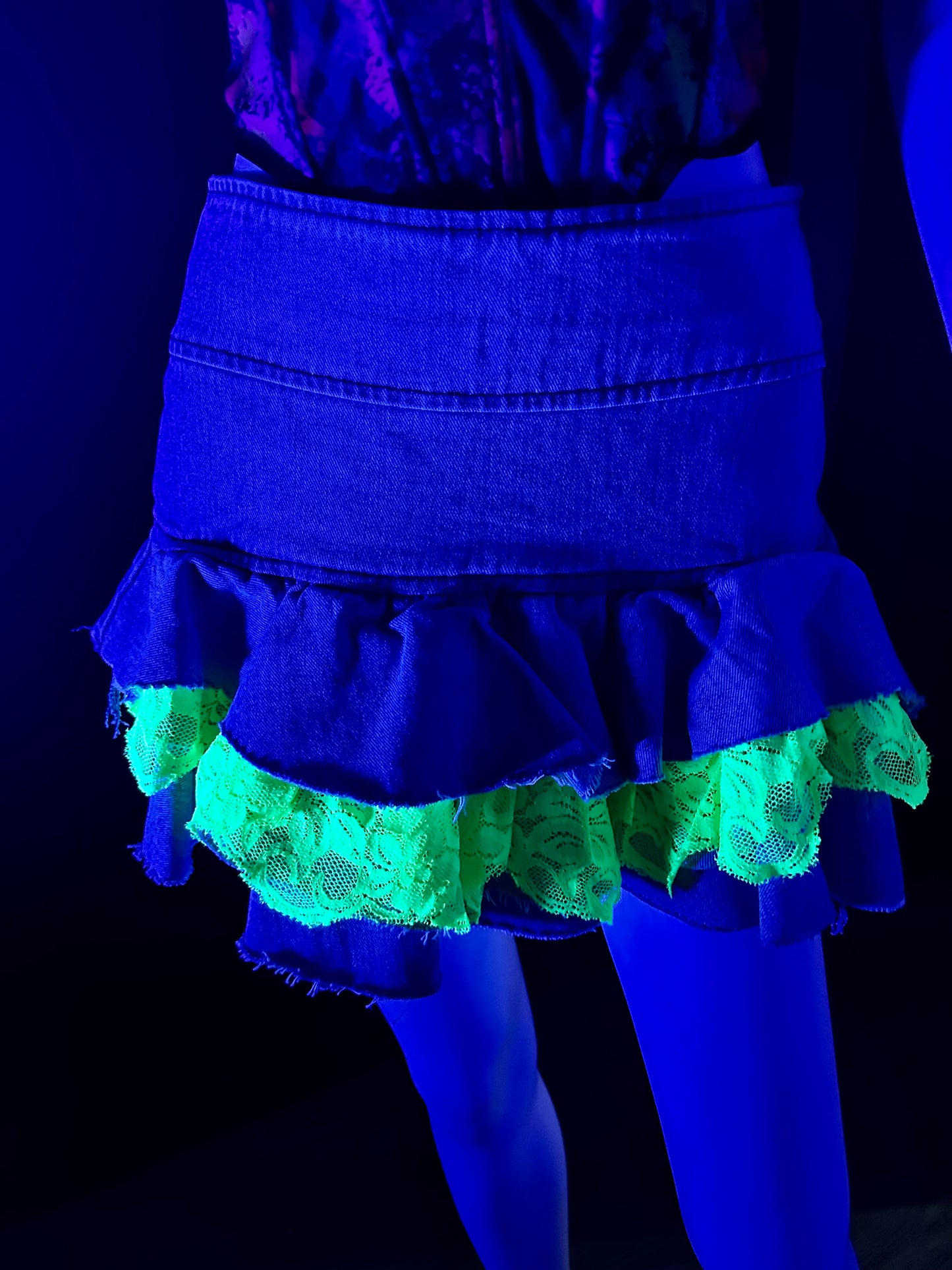 Neon Yellow Lace Jean Skirt