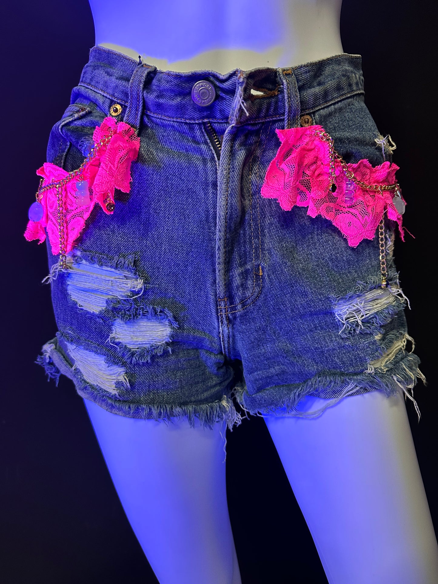 Neon Pink Lace Jean Shorts