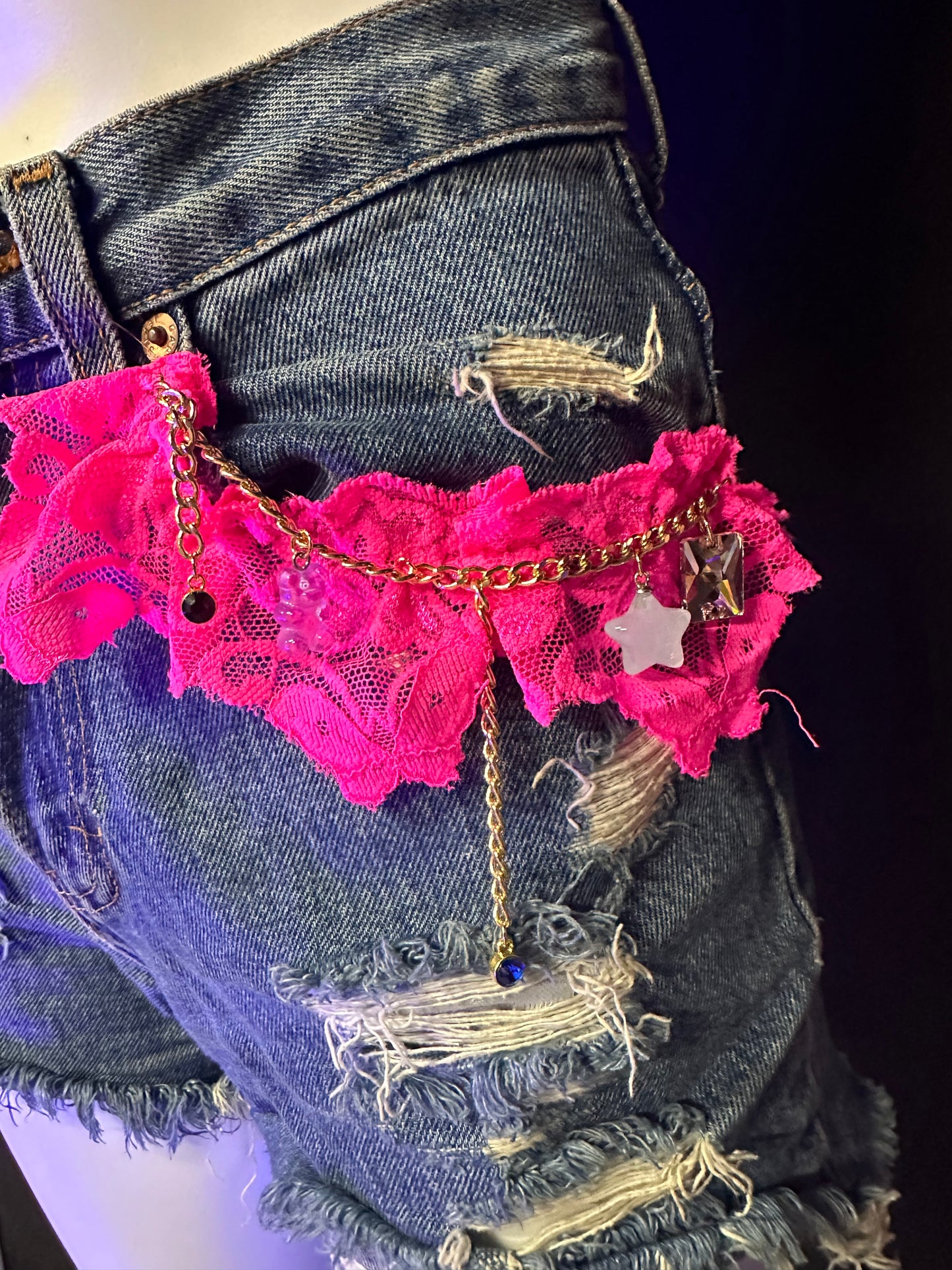 Neon Pink Lace Jean Shorts