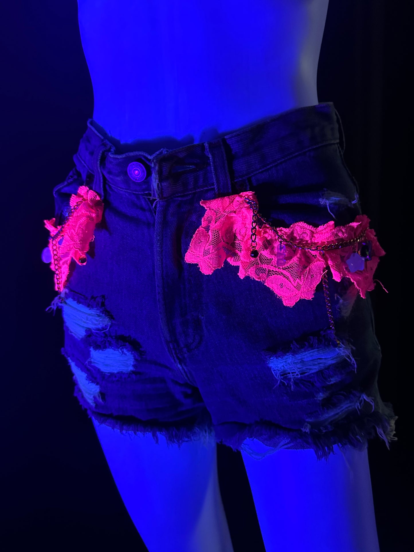 Neon Pink Lace Jean Shorts