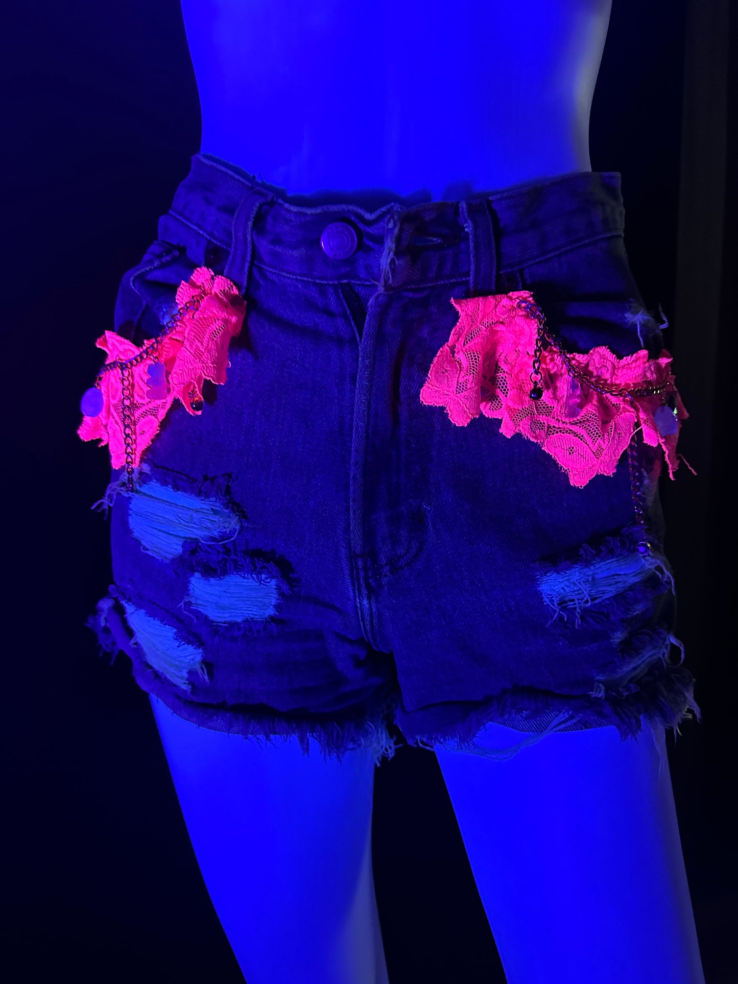 Neon Pink Lace Jean Shorts