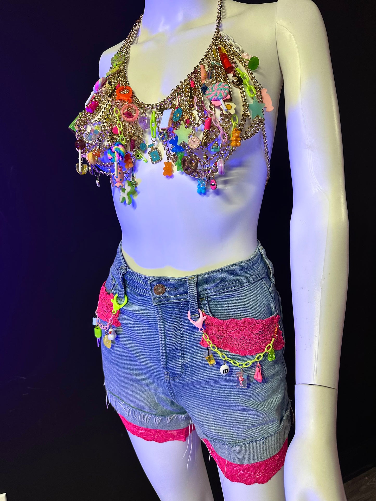 Gold Chain Gummy Bear Glowing Charm Bra