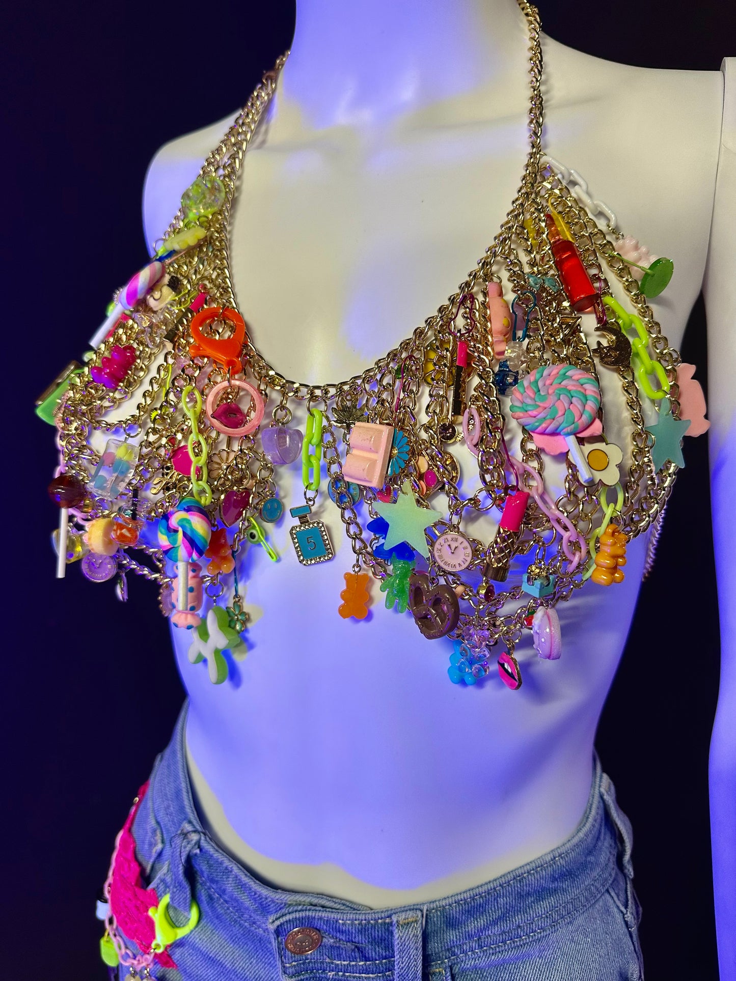 Gold Chain Gummy Bear Glowing Charm Bra